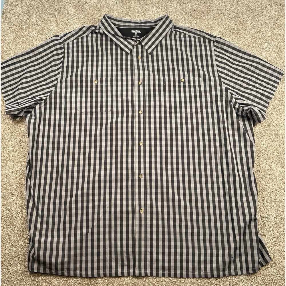 King Size 5XL Big Mens Shirt Short Sleeve Button Up Black Grey Check Pocket - Picture 4 of 4